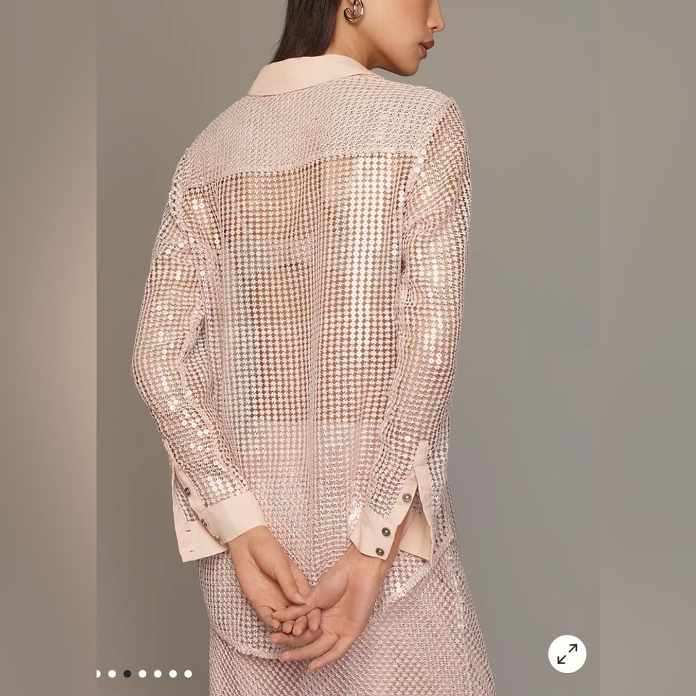 Anthropologie Pilcro Long Sleeve Chainmail Button Down Blouse - Picture 14 of 15